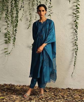 Blue chanderi kurta set 1