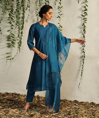 Blue chanderi kurta set 2