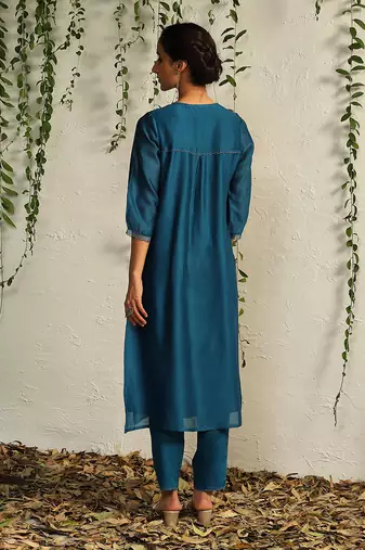 Blue chanderi kurta set