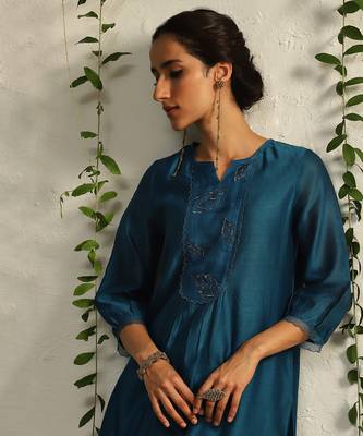 Blue chanderi kurta set 4