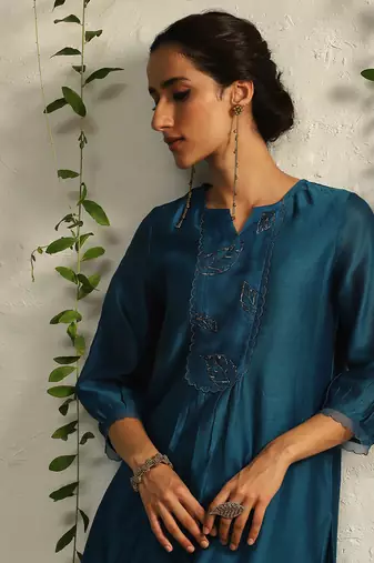 Blue chanderi kurta set