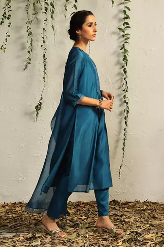 Blue chanderi kurta set