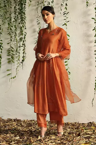 Spice orange chanderi kurta set