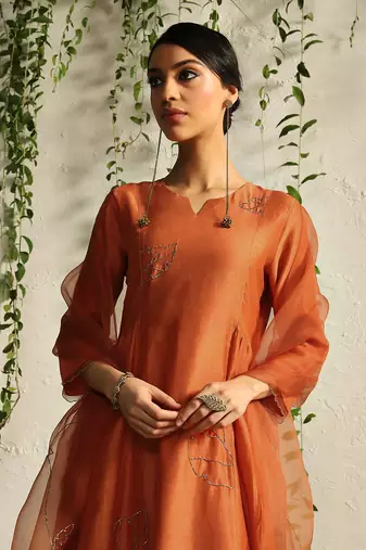 Spice orange chanderi kurta set
