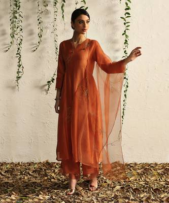 Spice orange chanderi kurta set 5