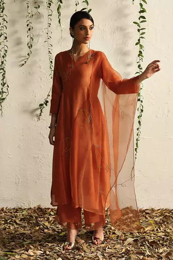 Spice orange chanderi kurta set