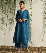 True blue chanderi kurta set