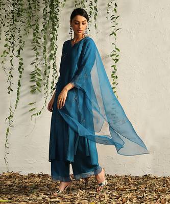 True blue chanderi kurta set 2