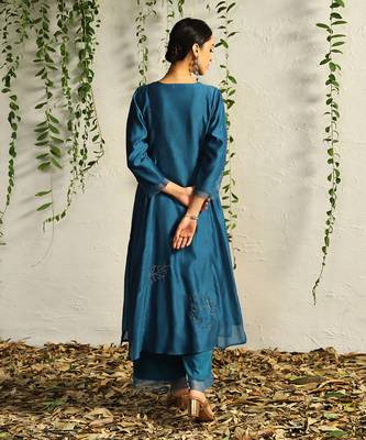 True blue chanderi kurta set 3