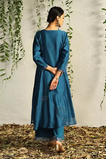 True blue chanderi kurta set
