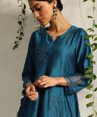 True blue chanderi kurta set 4