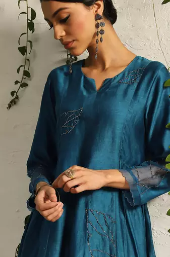 True blue chanderi kurta set