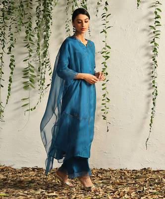 True blue chanderi kurta set 5