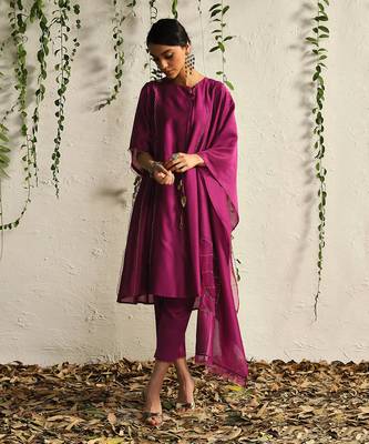 Pop pink chanderi kurta set 1