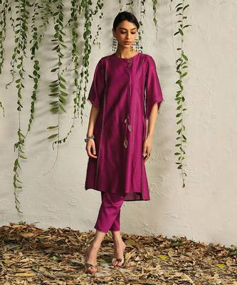Pop pink chanderi kurta set 2