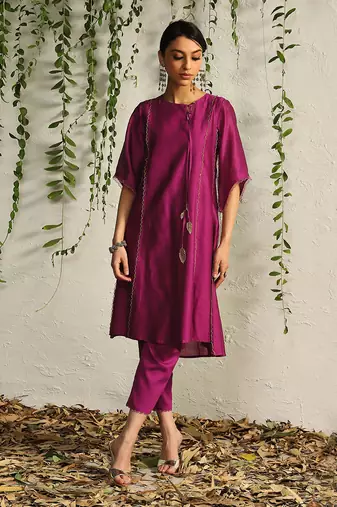 Pop pink chanderi kurta set
