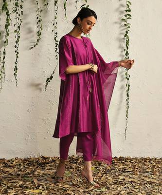 Pop pink chanderi kurta set 3