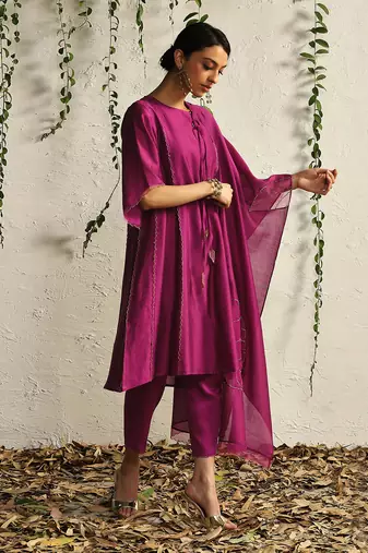 Pop pink chanderi kurta set