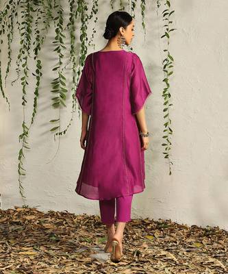 Pop pink chanderi kurta set 4