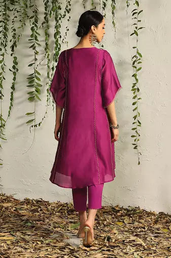 Pop pink chanderi kurta set