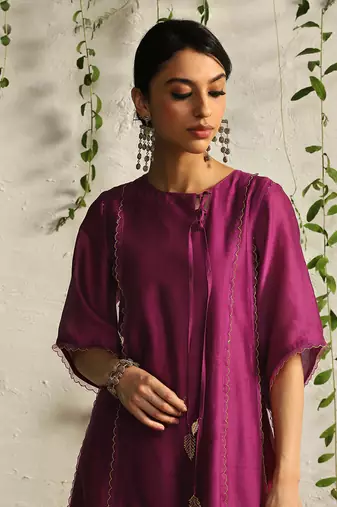 Pop pink chanderi kurta set