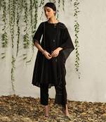 Black chanderi tie up kurta set