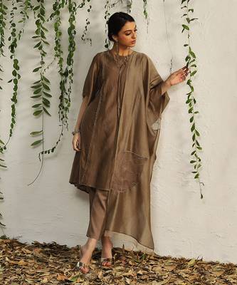 Ginger chanderi tie up kurta set 1