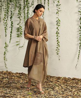 Ginger chanderi tie up kurta set 2