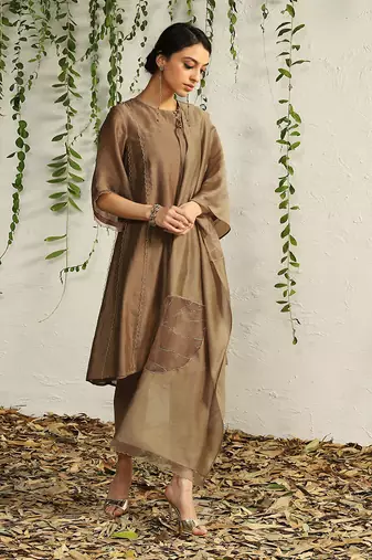 Ginger chanderi tie up kurta set