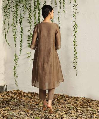 Ginger chanderi tie up kurta set 3