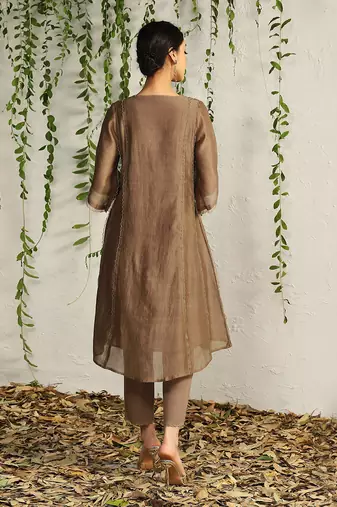 Ginger chanderi tie up kurta set