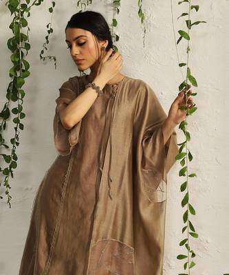 Ginger chanderi tie up kurta set 4