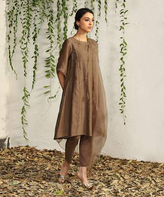 Ginger chanderi tie up kurta set 5