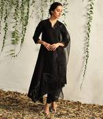 Black chanderi kurta set