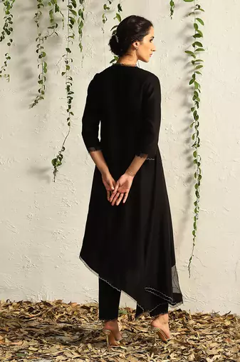 Black chanderi kurta set