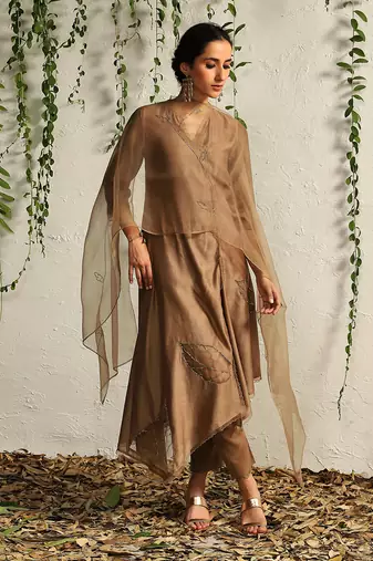 Ginger chanderi kurta set
