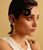 Metallic silver with midnight blue morning day lily earrings