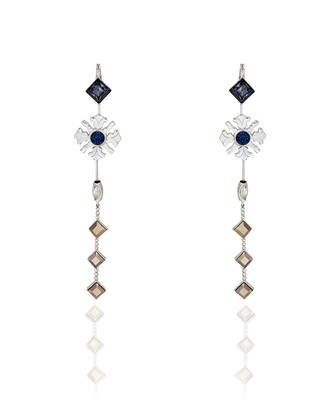 Metallic silver with midnight blue morning day lily earrings 2