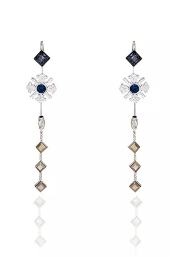Metallic silver with midnight blue morning day lily earrings