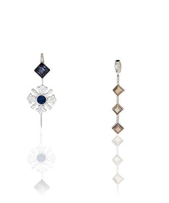 Metallic silver with midnight blue morning day lily earrings 3