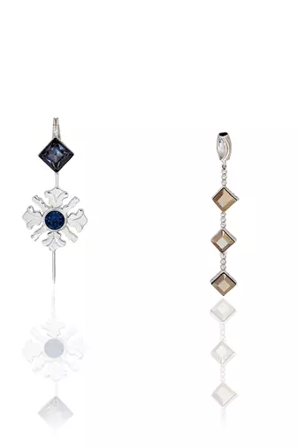 Metallic silver with midnight blue morning day lily earrings