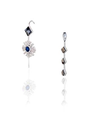 Metallic silver with midnight blue morning day lily earrings 5