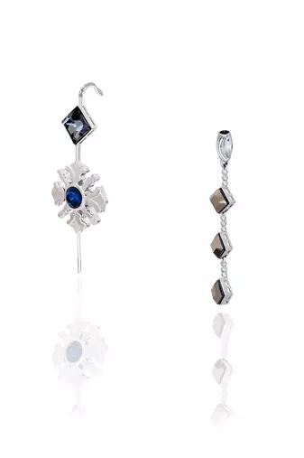Metallic silver with midnight blue morning day lily earrings