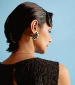 Deep gunmetal with ink blue old daisy earrings