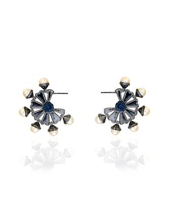 Deep gunmetal with ink blue old daisy earrings 2