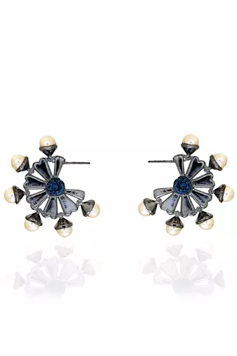 Deep gunmetal with ink blue old daisy earrings