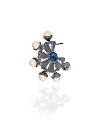 Deep gunmetal with ink blue old daisy earrings 3