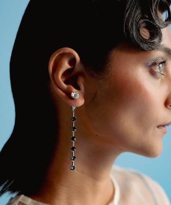 Deep water blue in silver midnight musk earrings 1