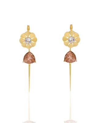 Dusty pink in yellow gold vintage lilies earrings 1