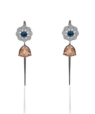 Blue and dusty pink in gunmetal vintage lilies earrings 1